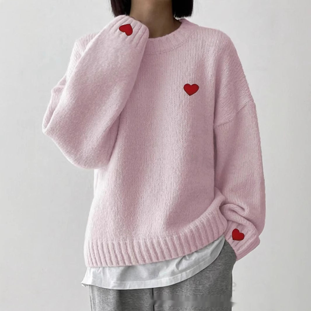 Love Embroidered Crew Neck Sweater Pullover Sweater