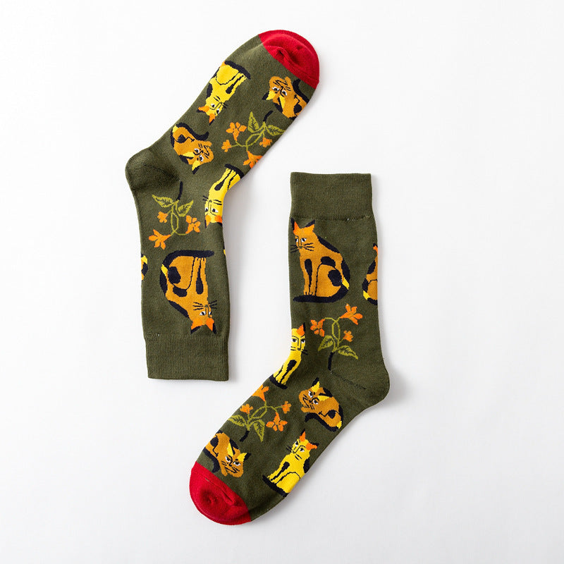 New Big Flower Plant Series Socks Cotton Couple Socks