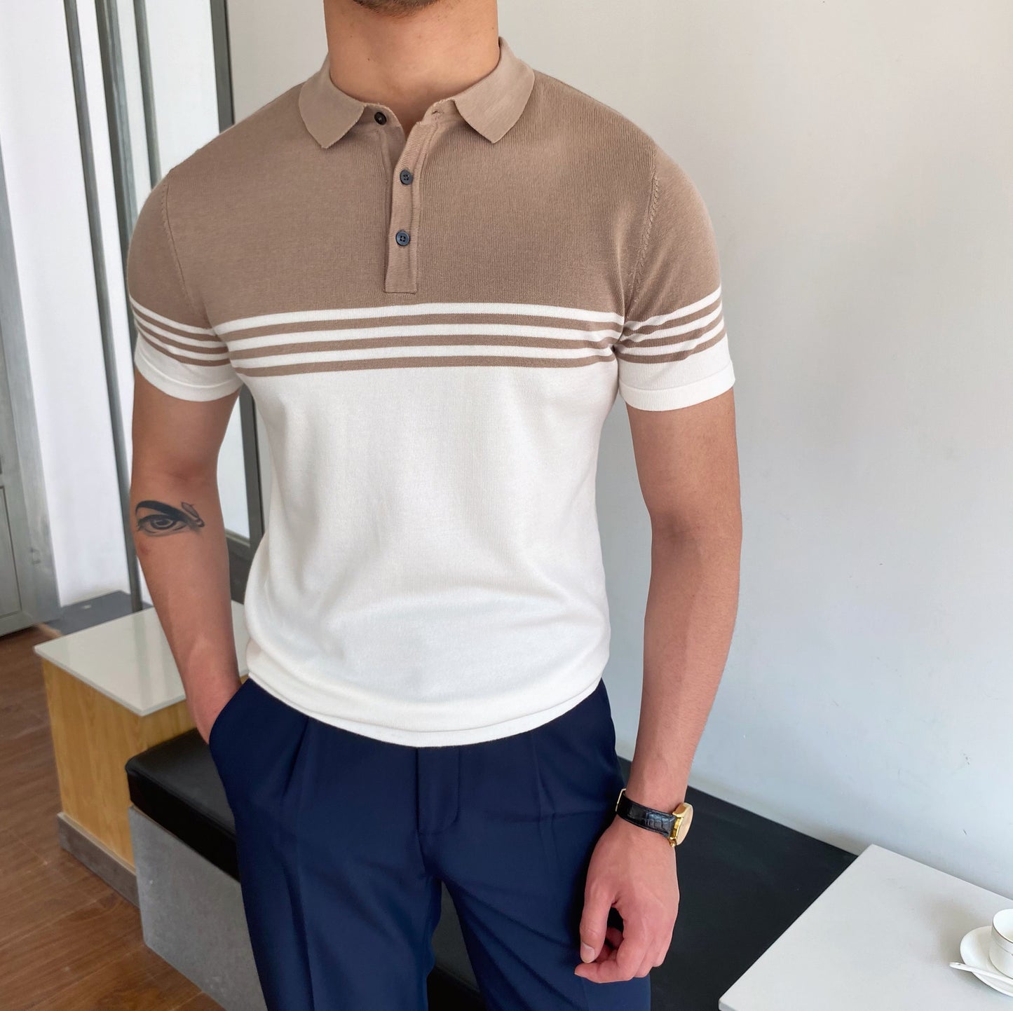 Casual Striped Thin Short-sleeved Polo Shirt