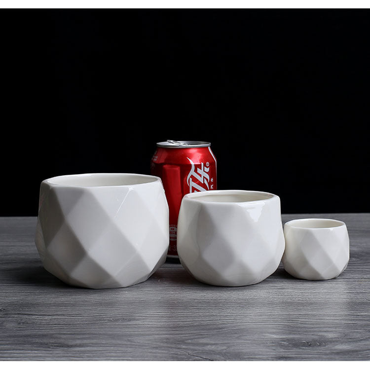 Flower Garden Polyhedron White Ceramic Flower Pot