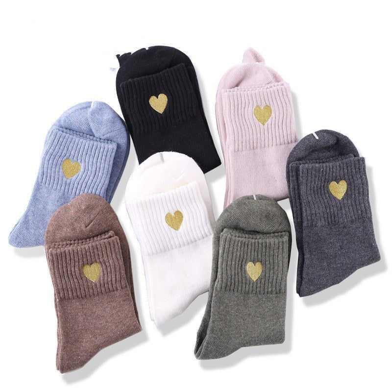 Hand-embroidered gold thread love women's socks