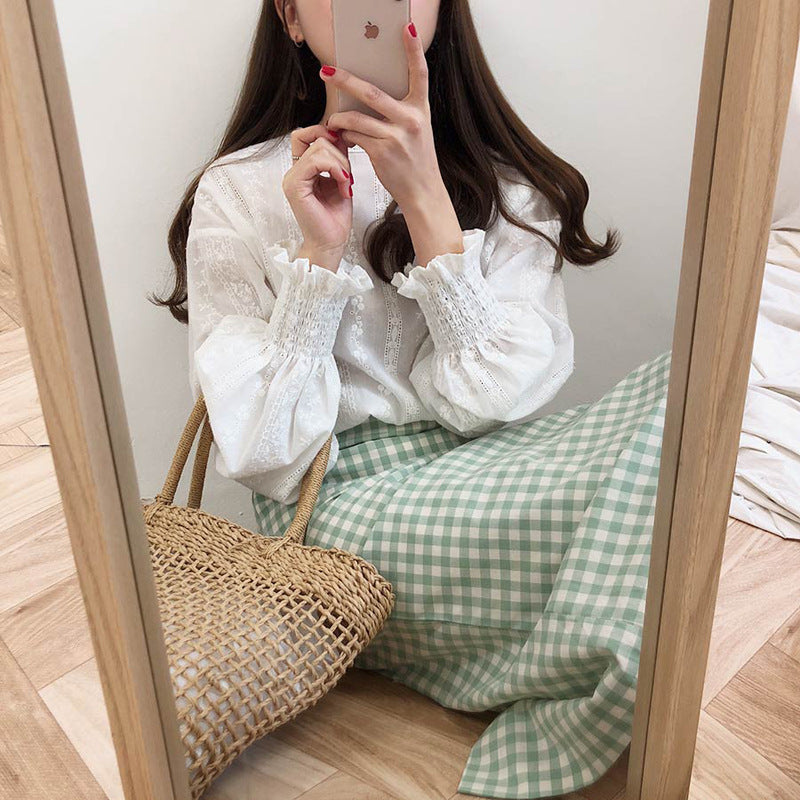 Embroidered lace long sleeve shirt
