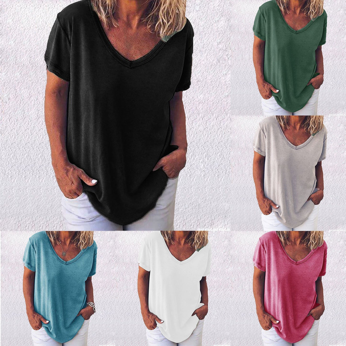 Solid Color V-Neck Women's Short-Sleeved T-Shirt