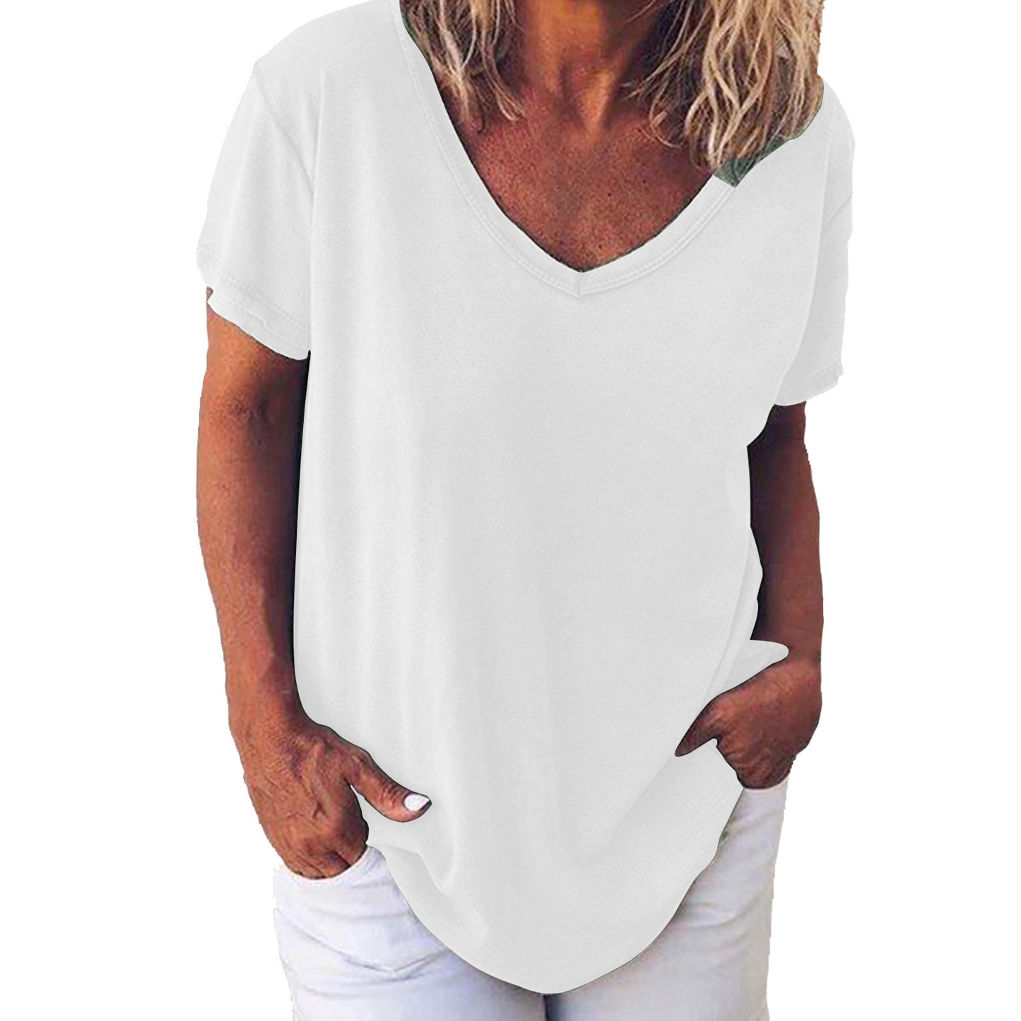 Solid Color V-Neck Women's Short-Sleeved T-Shirt