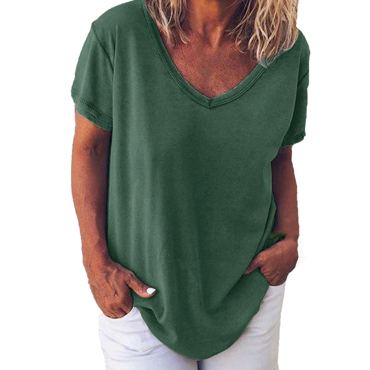 Solid Color V-Neck Women's Short-Sleeved T-Shirt