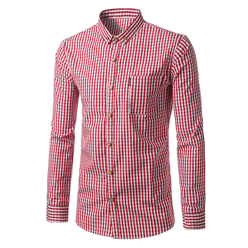 New Simple And Large Size Men's Plaid Shirt Long Sleeve Shirt