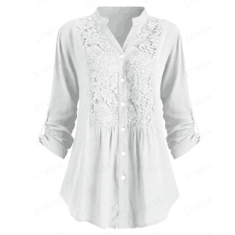 European And American Women's Long-sleeved V-neck Shirt