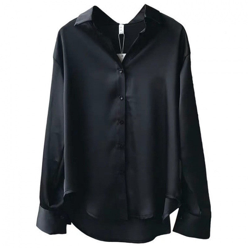 Design Sense Niche Satin Shirt Wild Retro Hong Kong Flavor