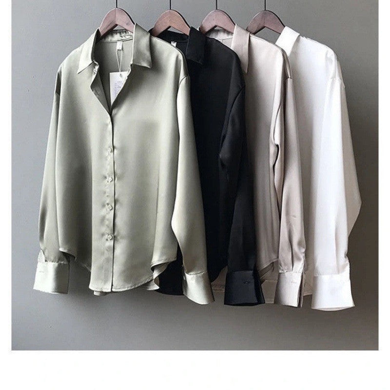 Design Sense Niche Satin Shirt Wild Retro Hong Kong Flavor
