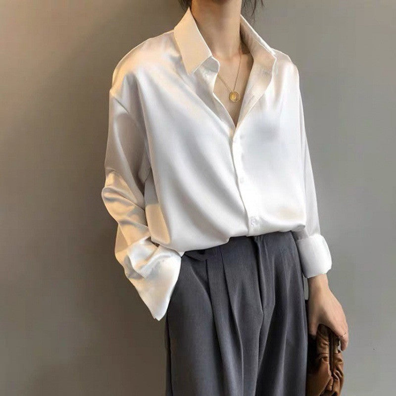Design Sense Niche Satin Shirt Wild Retro Hong Kong Flavor