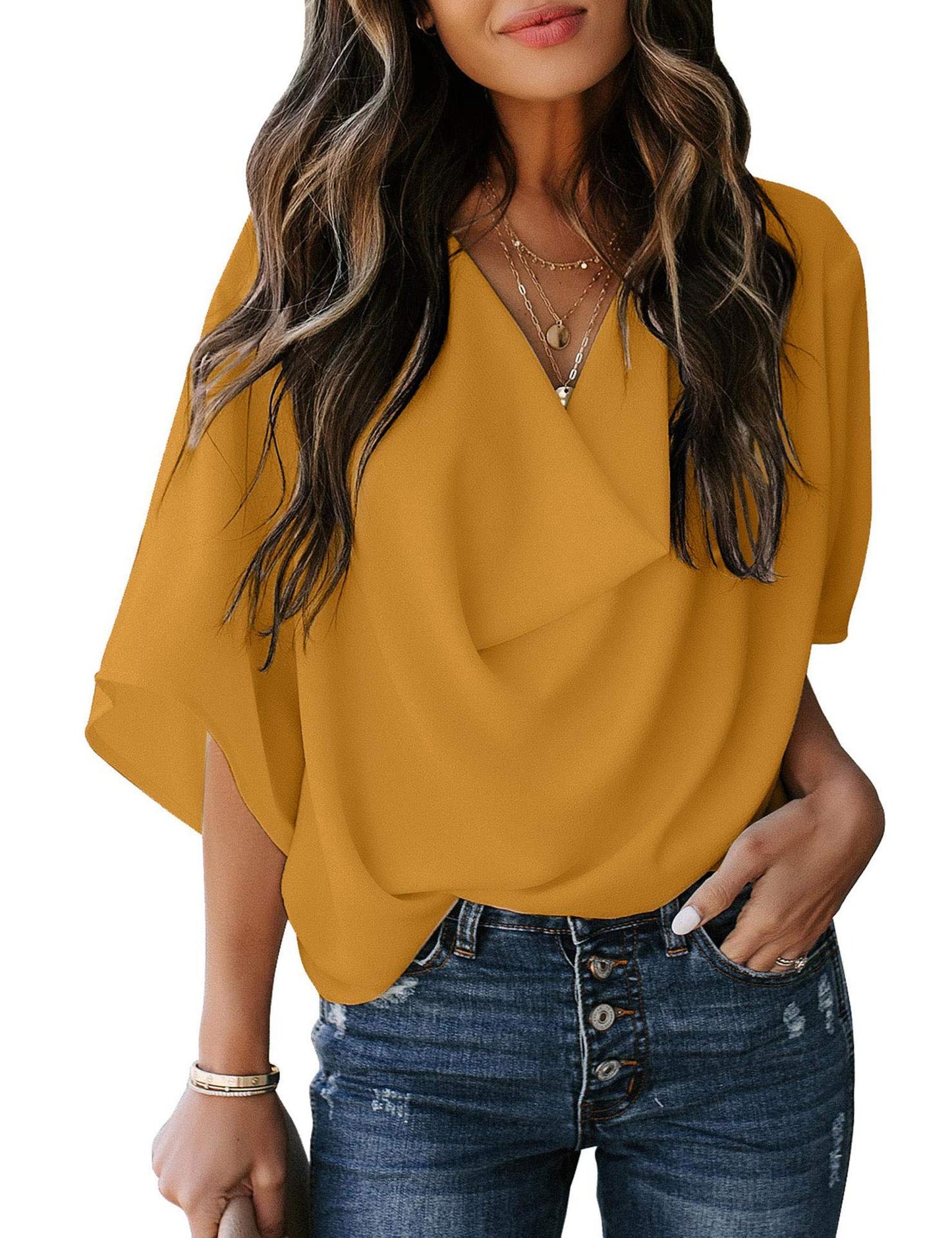 Chiffon shirt loose v-neck top