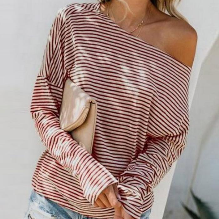 Striped Loose Bat Sleeve Women's Top