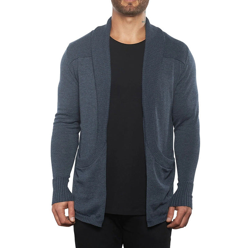 Solid Color Cardigan Sweater With Pockets Casual Men's Long-sleeved Coat