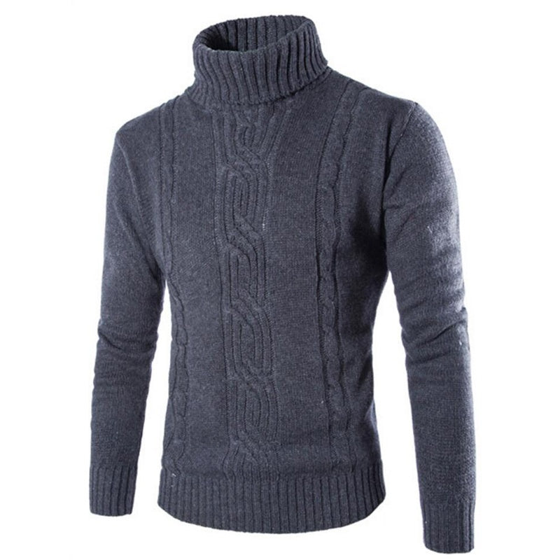Men's Turtleneck Lapel Pullover Sweater Korean Fashion Trend Pure Color Pullover Sweater