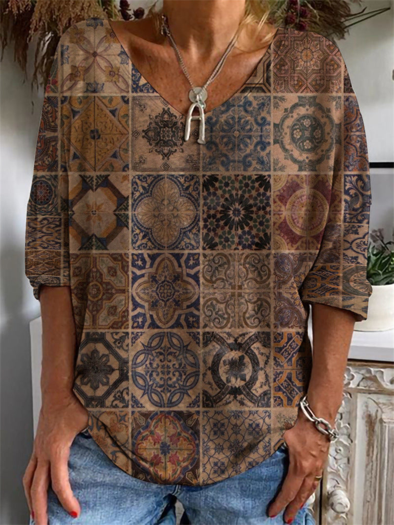 Loose Long Sleeved Huamang V Neck T Shirt
