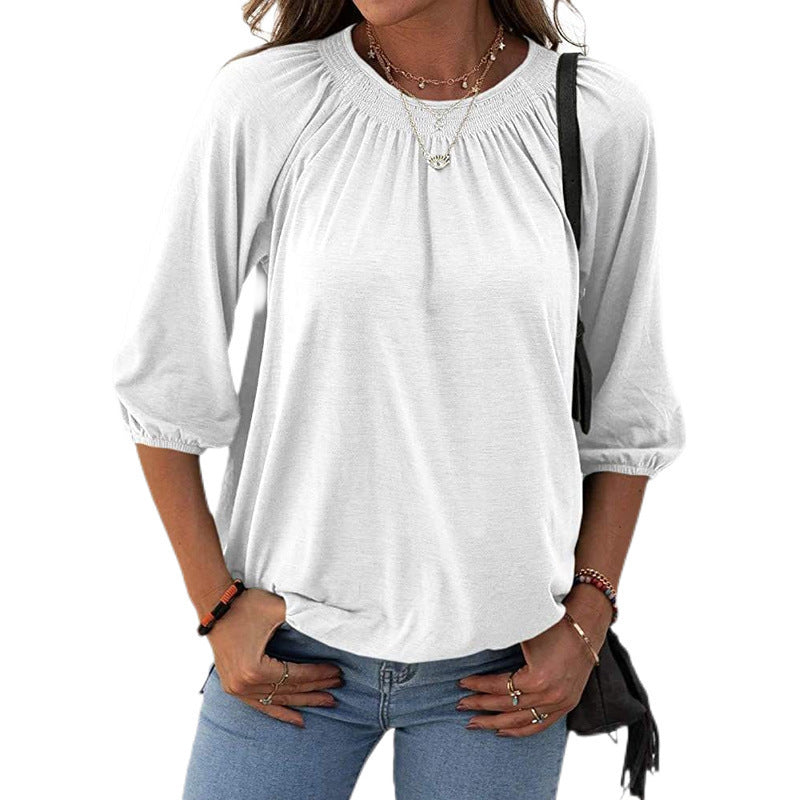 Women's Autumn Hot Selling Temperament Pullover Round Neck Loose Three-quarter-length-sleeved T-shirt