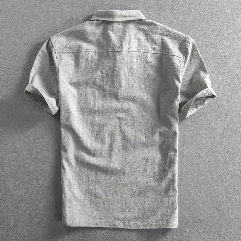 Spring And Summer Men's Linen Shirt Slim Pullover Short Sleeve Shirt Half Sleeve Retro Shirt Lonely Sail