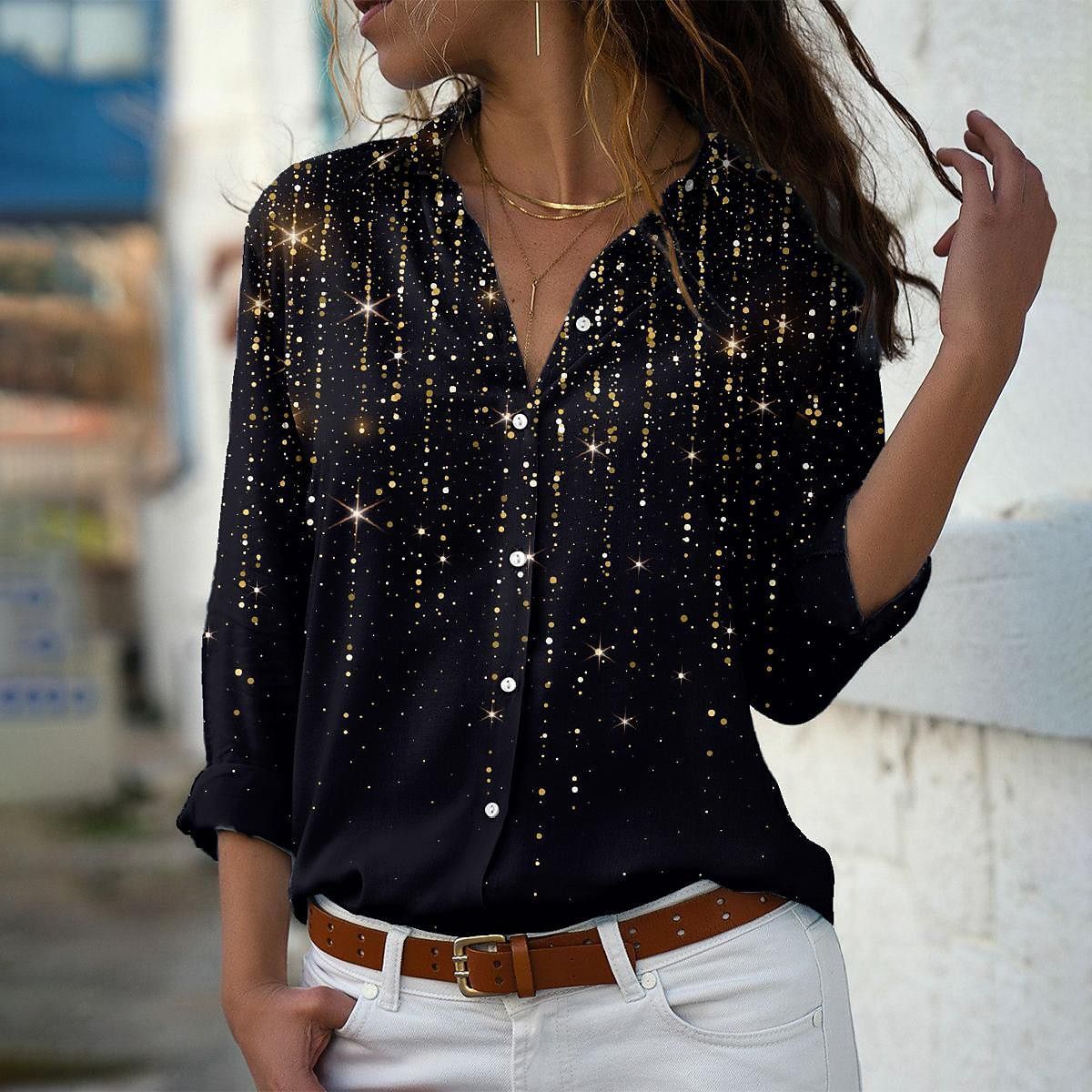 Women's 3D Sequin Gradient Printing Loose Casual Top