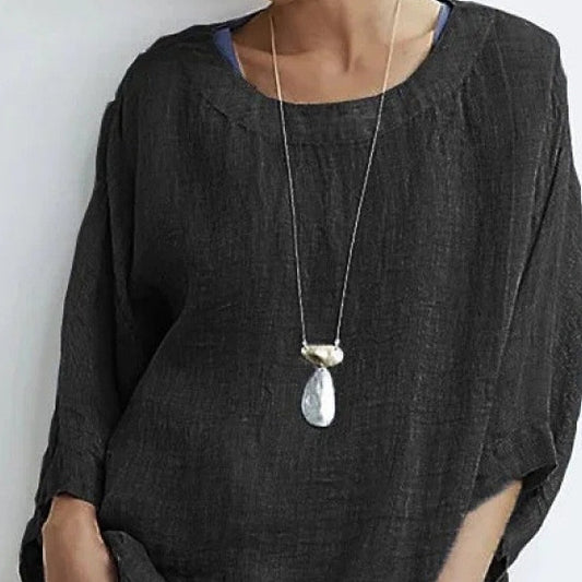 Casual Round Neck Cotton Top Women's Comfortable Loose Lining
