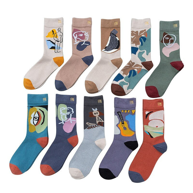 Personality contrast color graffiti character in tube socks Street style fashion cotton socks