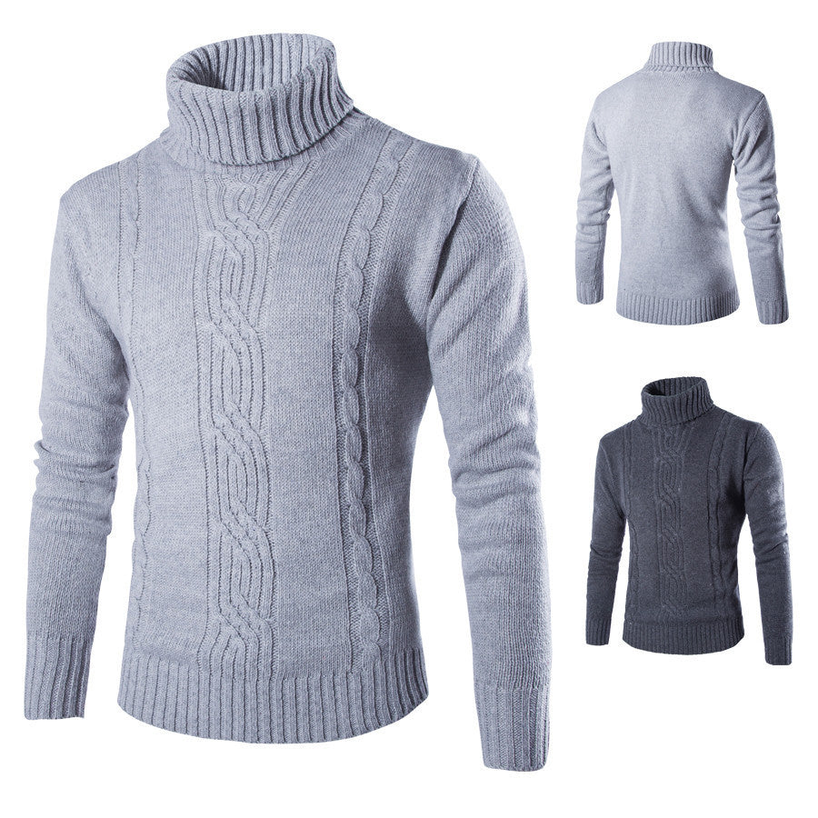 Men's Turtleneck Lapel Pullover Sweater Korean Fashion Trend Pure Color Pullover Sweater