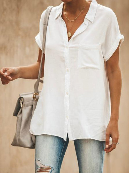 Solid color bat sleeve pocket shirt
