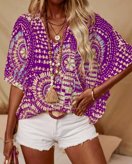 Vacation Style Batwing Sleeve Top