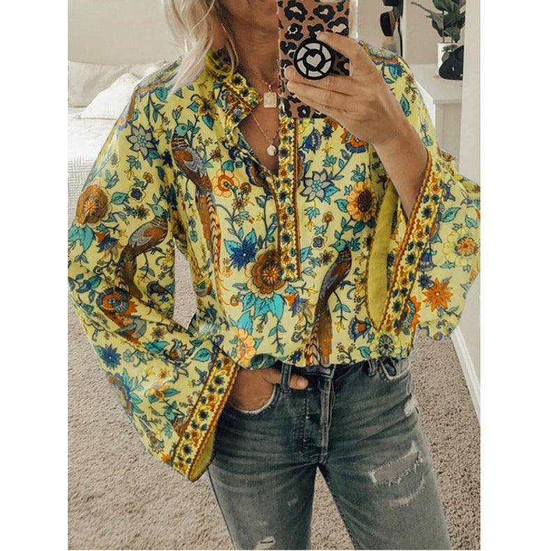 Peacock print loose shirt