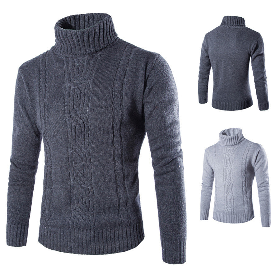 Men's Turtleneck Lapel Pullover Sweater Korean Fashion Trend Pure Color Pullover Sweater