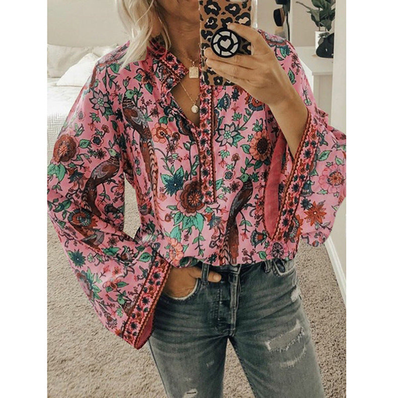 Peacock print loose shirt