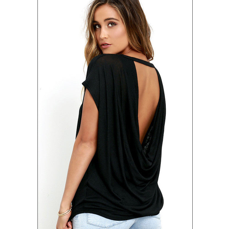Solid color backless T-shirt