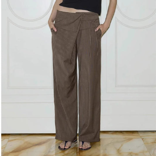 Women's Striped Casual Lace Up Loose Trousers