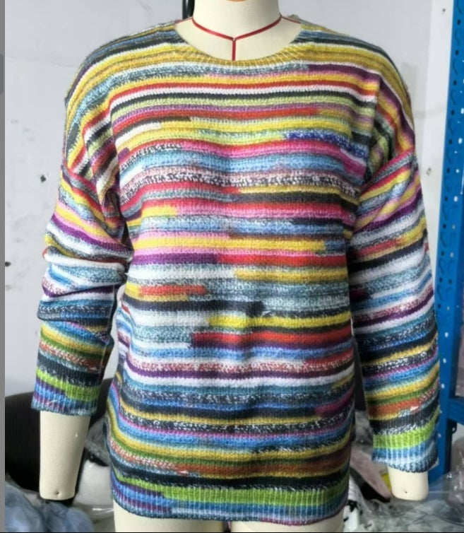 Women's Sweater Round Neck Multicolor Loose Fashion Pullover Sweater