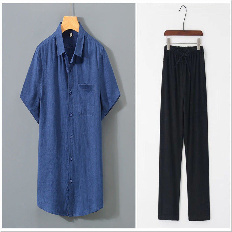 Pure Linen Shirt Men's Short Sleeve Summer