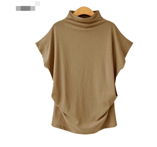 Cross border wish Amazon hot women's loose high neck bottoming shirt printed on cotton