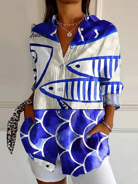 Women's Long Shirt Half Sleeve Floral Print