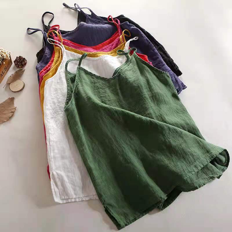 Women's Cotton Linen Literary Casual Loose Thin Camisole Vest