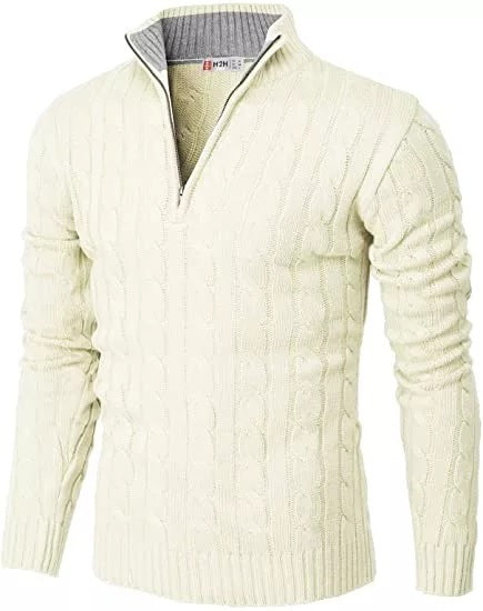 Men's Knitted Zippered Mock-neck Polo Sweater