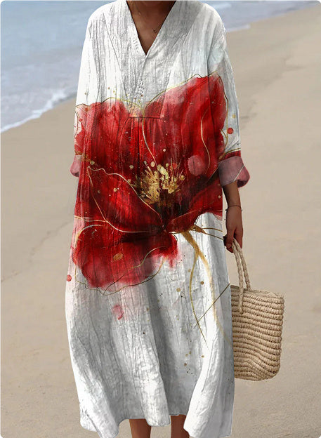 Long Sleeve Shirt Dress Women's Casual Floral