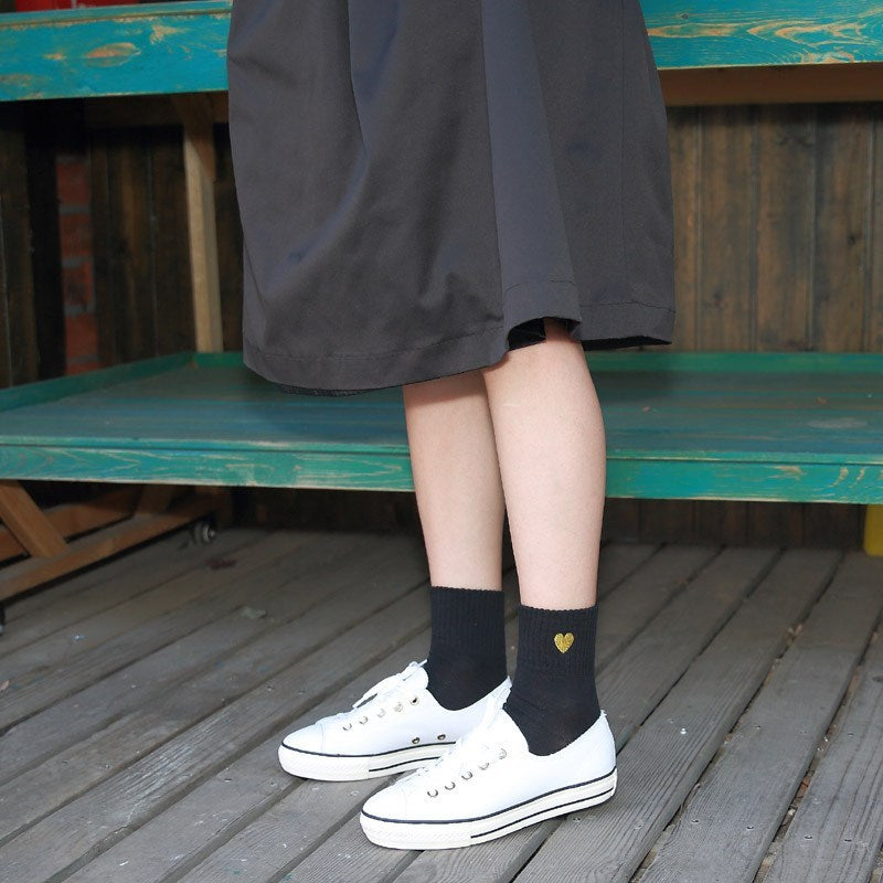 Hand-embroidered gold thread love women's socks