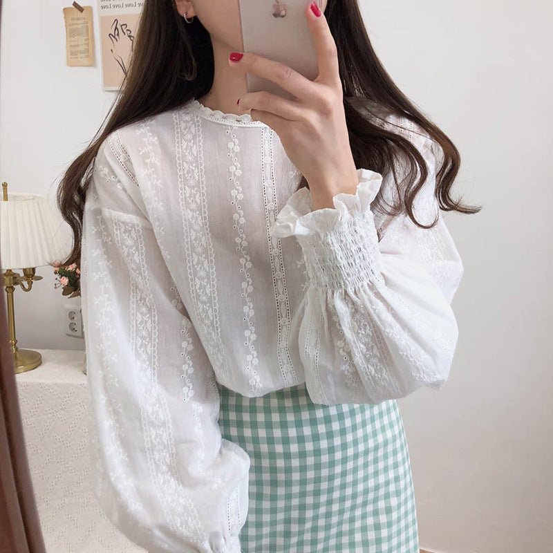 Embroidered lace long sleeve shirt