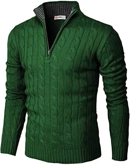 Men's Knitted Zippered Mock-neck Polo Sweater