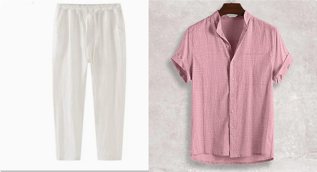 Men's Stand Collar Cotton Cardigan Short Sleeve Thin