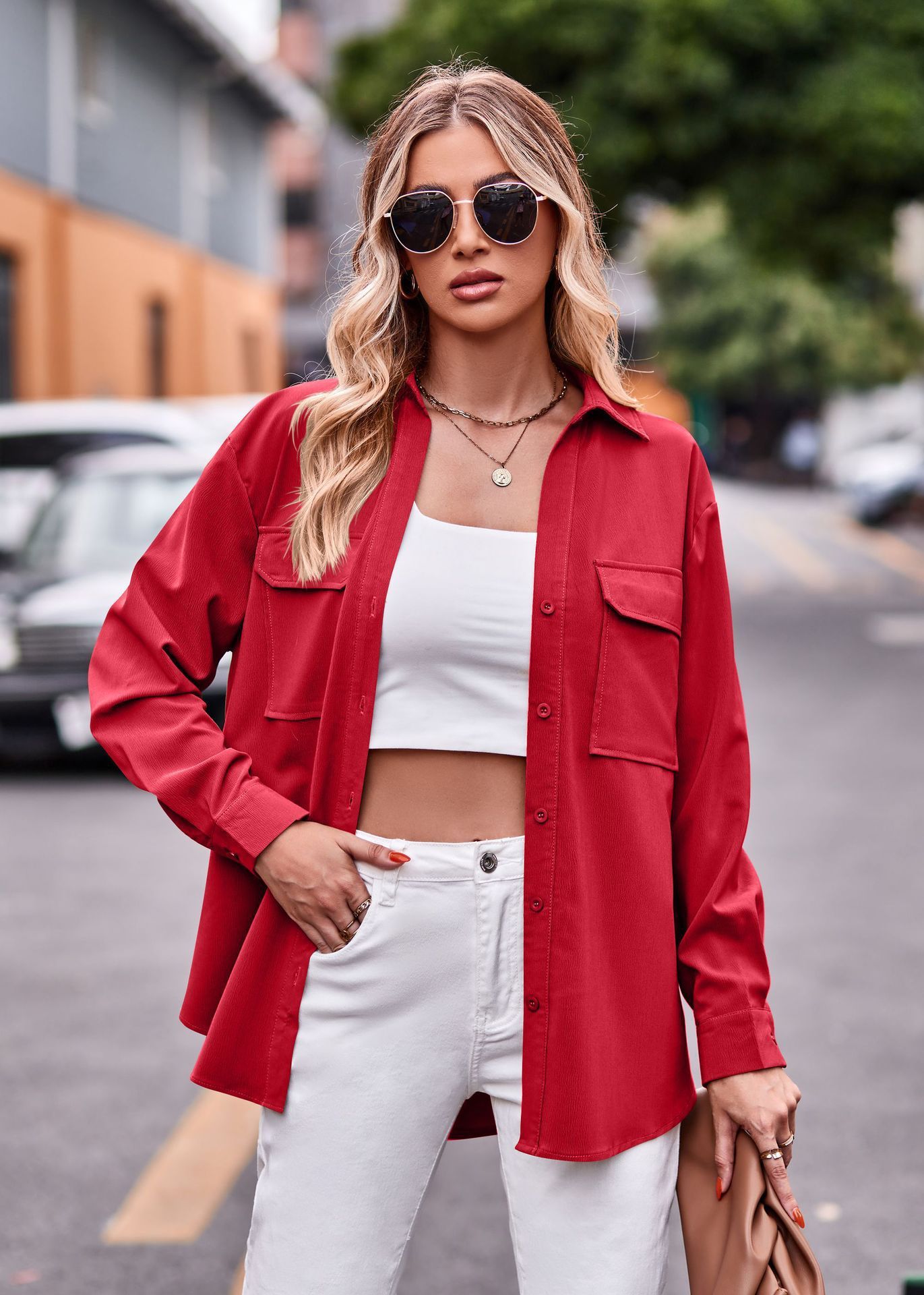 Polo Collar Solid Color Long Sleeve Coat Shirt
