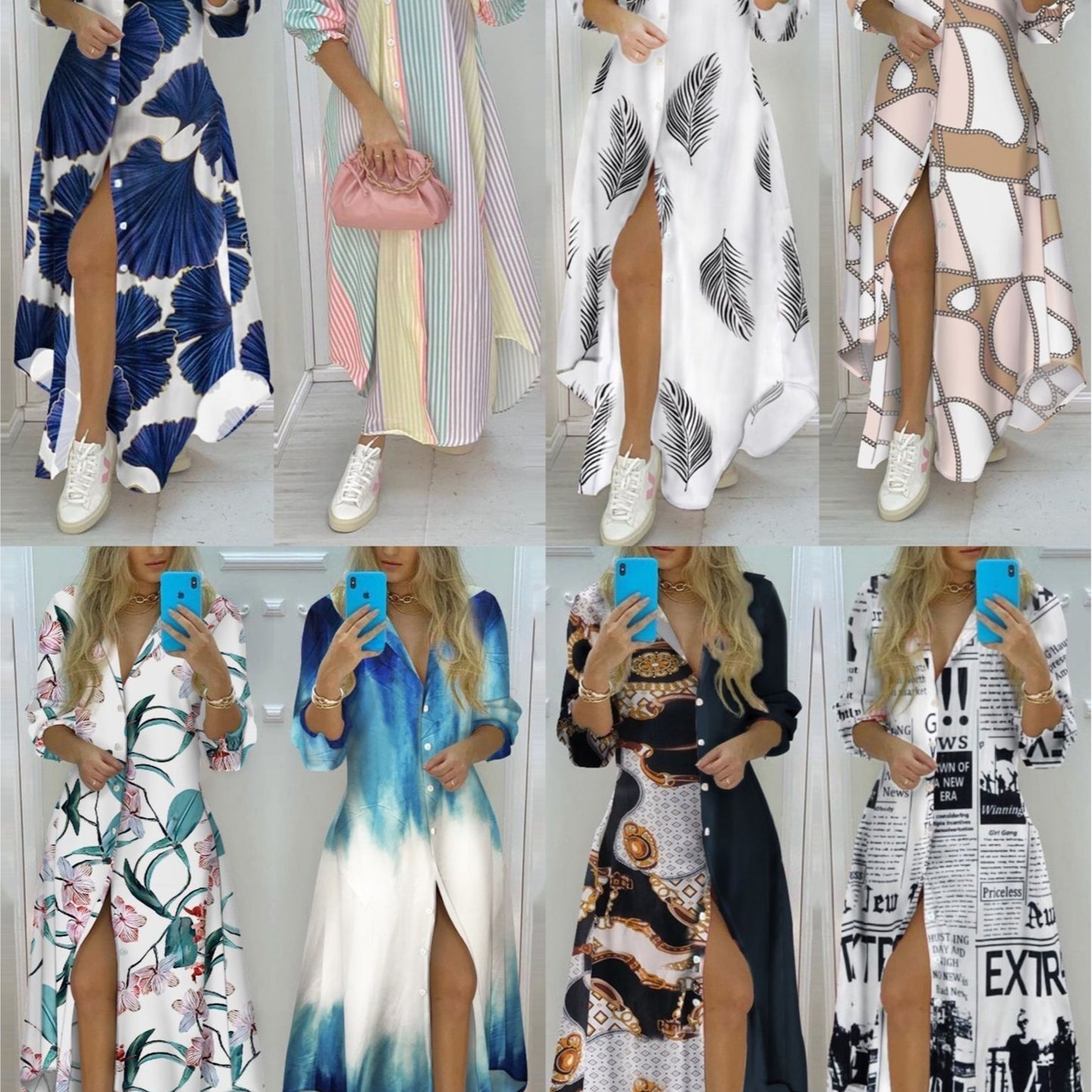 Sexy Dress With Fashion Print And Long-sleeved Shirt