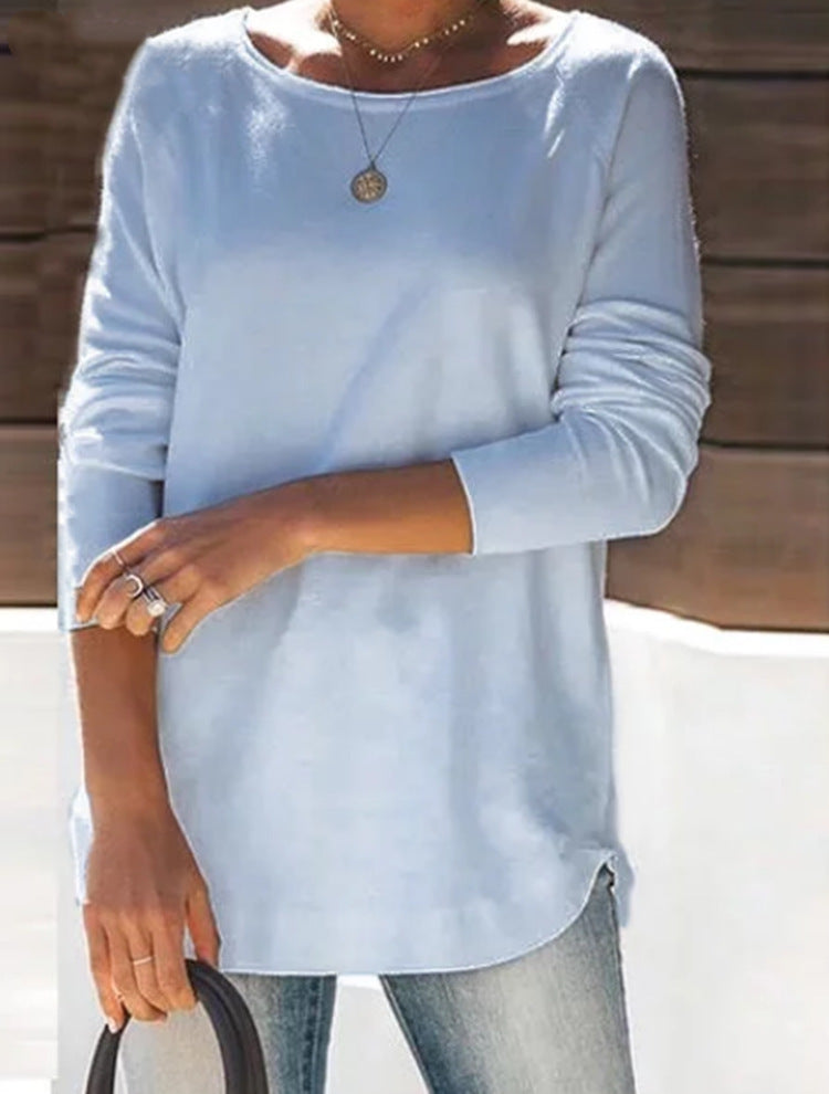 Round Neck Solid Color Casual Top