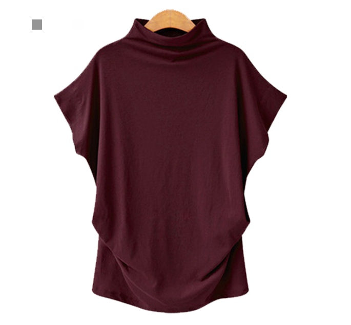 Cross border wish Amazon hot women's loose high neck bottoming shirt printed on cotton