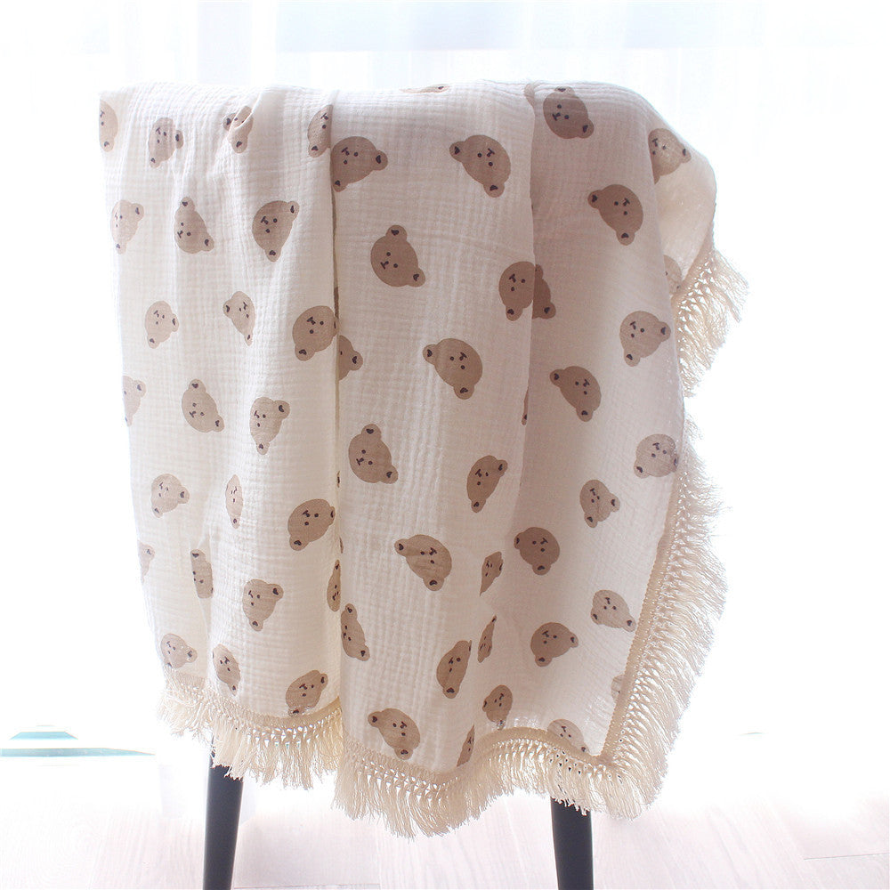 Children's Cotton Bear Tassel Baby Stroller Cover Blanket Summer Air Conditioning Duvet Baby