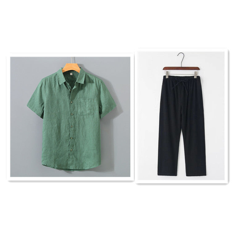 Pure Linen Shirt Men's Short Sleeve Summer