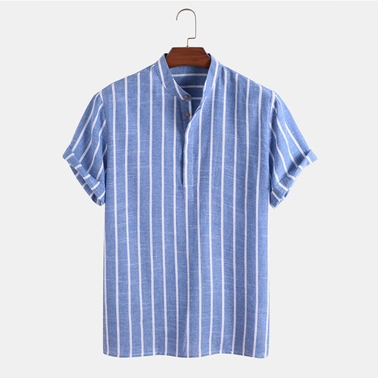 Fashion Striped Casual Men's Shirt Short Sleeve